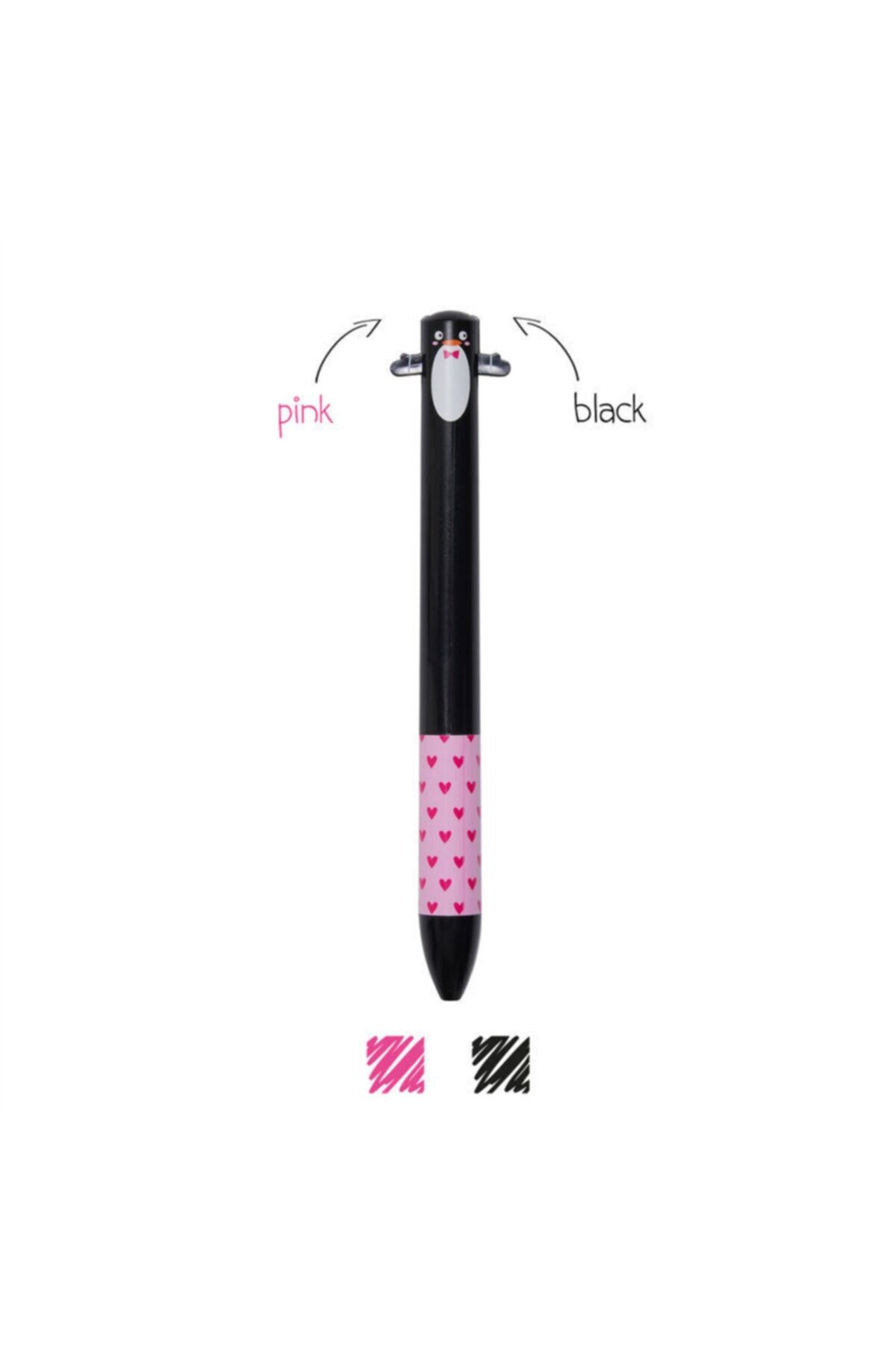 iki Renkli Tukenmez Kalem Black&pink Penguen